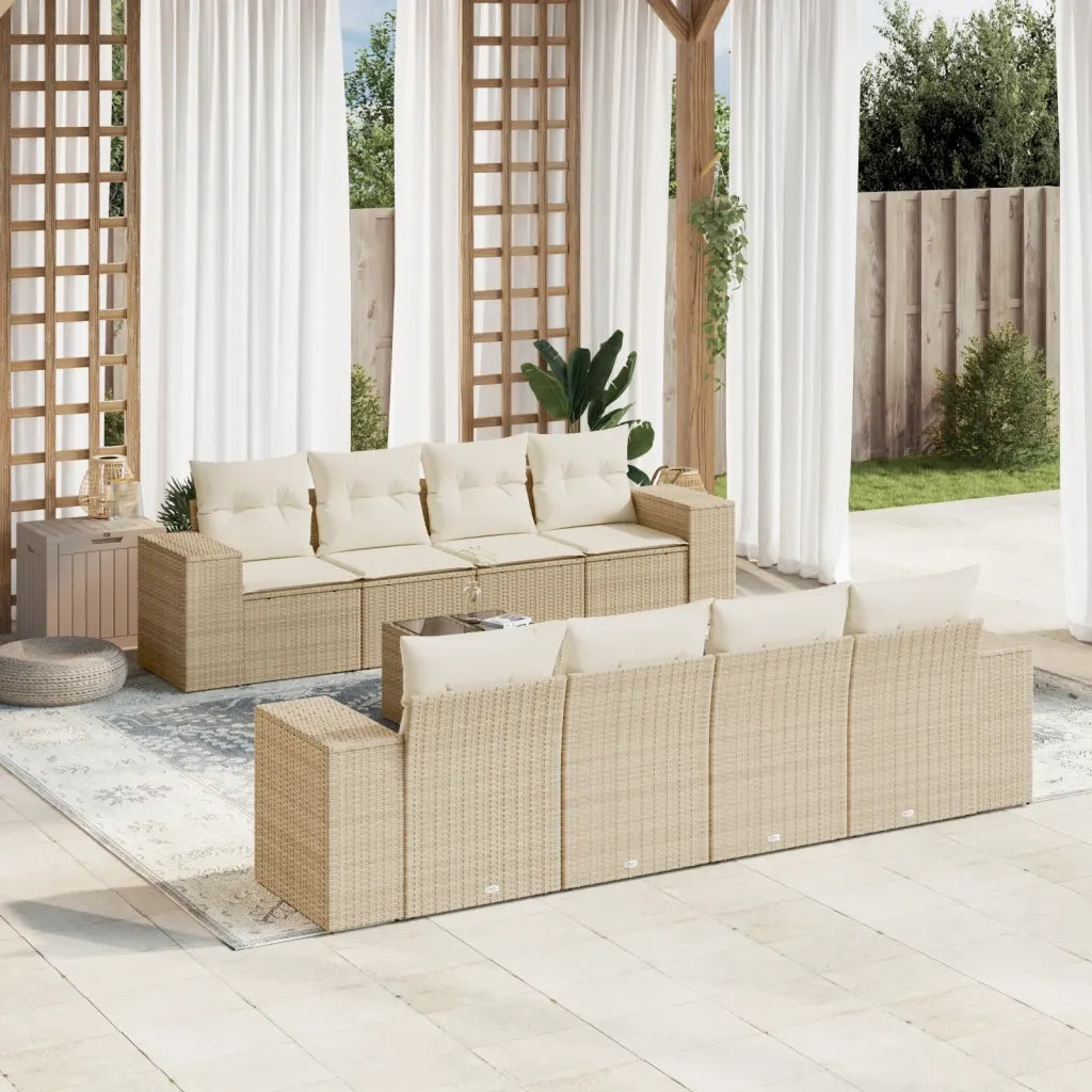 Set Divano da Giardino 9 pz con Cuscini Beige in Polyrattan 3254685