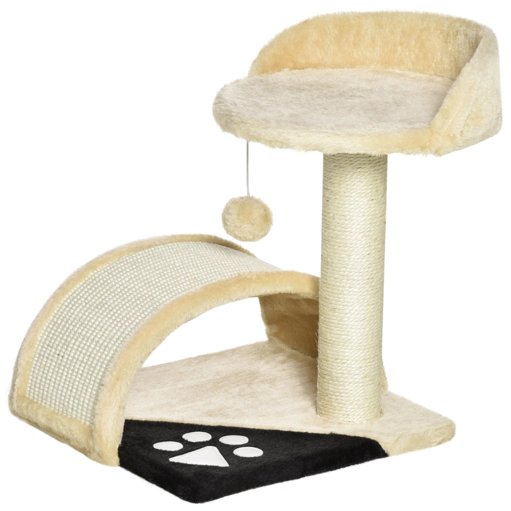 Albero tiragraffi per gatti a 2 livelli con piattaforme e gioco ¨C zephmum ¨C beige 35.5x37x46 cm