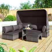 Set Divano da Giardino con Polyrattan, Cuscini, Tavolino e Poggiapiedi ¨C MINIMAL ¨C Grigio