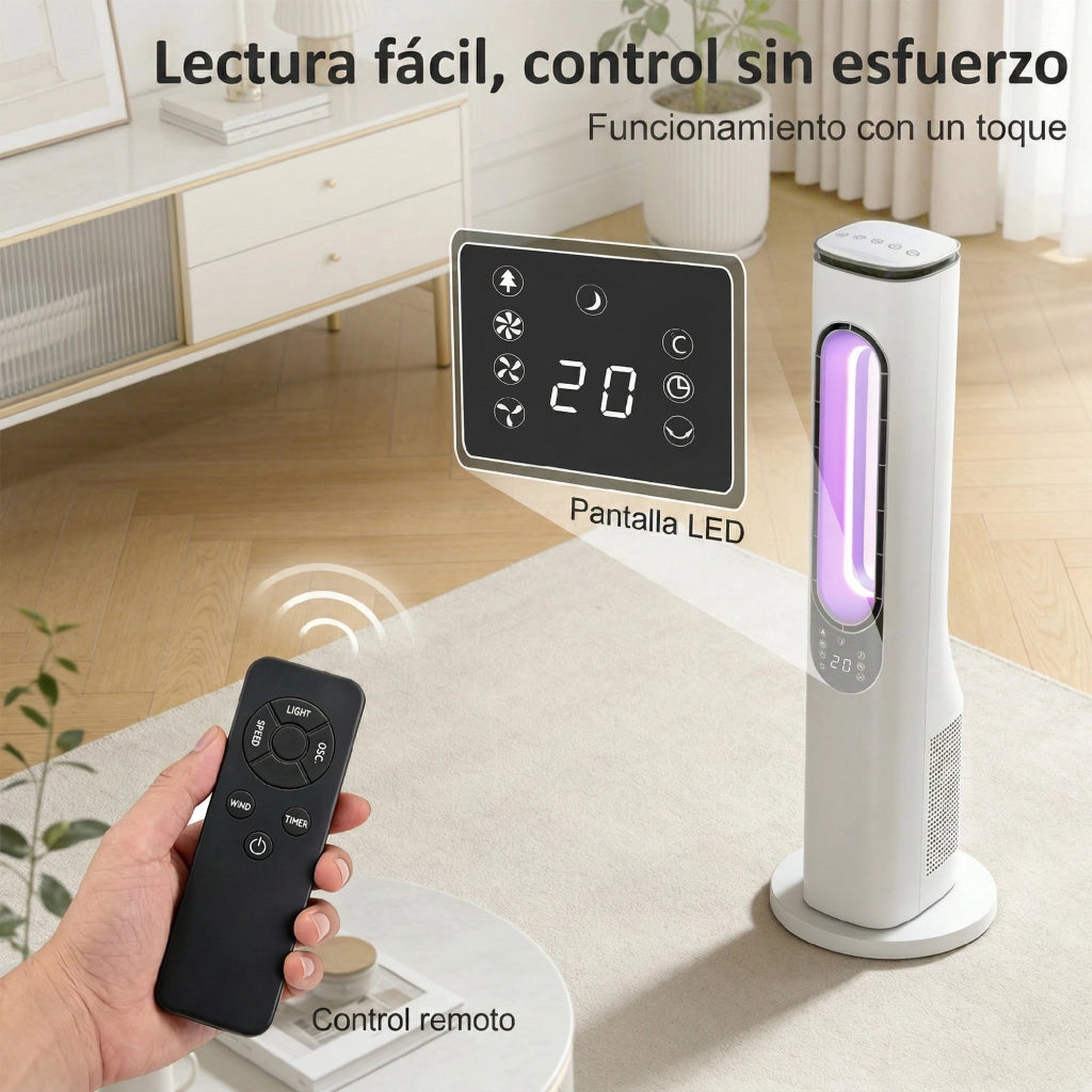 Ventilatore a Torre Senza Pale ¨C zephmum ¨C LED, Telecomando, Bianco