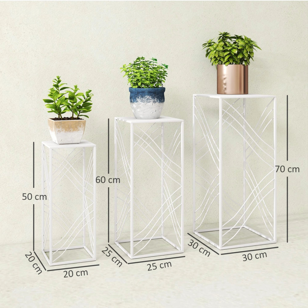 Set 3 Pezzi Pianta Metallico Staccabile ¨C zephmum ¨C Bianco 50x60x70 cm