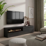 Mobile TV, 200x35x45cm, soggiorno, Per TV fino a 80", Camino elettrico, Nero RF2181
