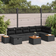 Set Divano da Giardino con cuscino 8 pcs Nero Poly Rattan