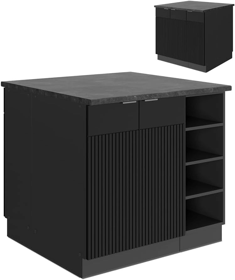 isola cucina Fame-Line, Grigio scuro, 90 cm senza piano di lavoro, adatto per l'espansione con moduli aggiuntivi compatibili