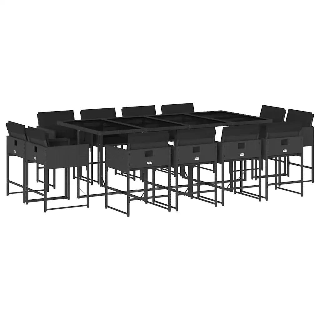 Set da Pranzo da Giardino 13pz con Cuscini Nero in Polyrattan 3211399
