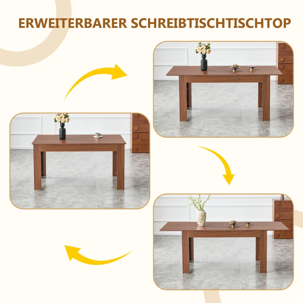 Tavolo da pranzo allungabile con 2 allunghe in MDF e finitura noce, per cucina e soggiorno 220 × 88,5 × 77 cm