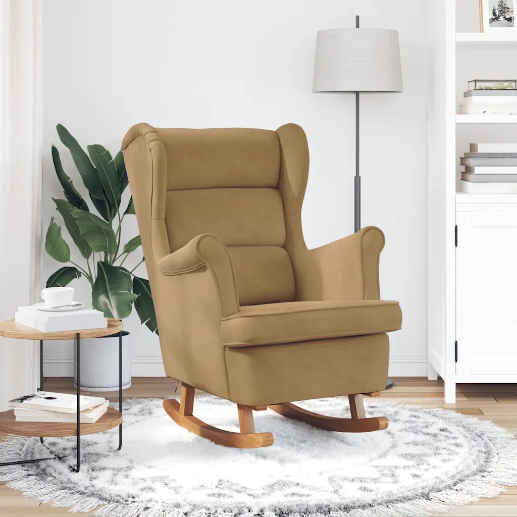 Sedia a dondolo con schienale alto in velluto marrone 329371