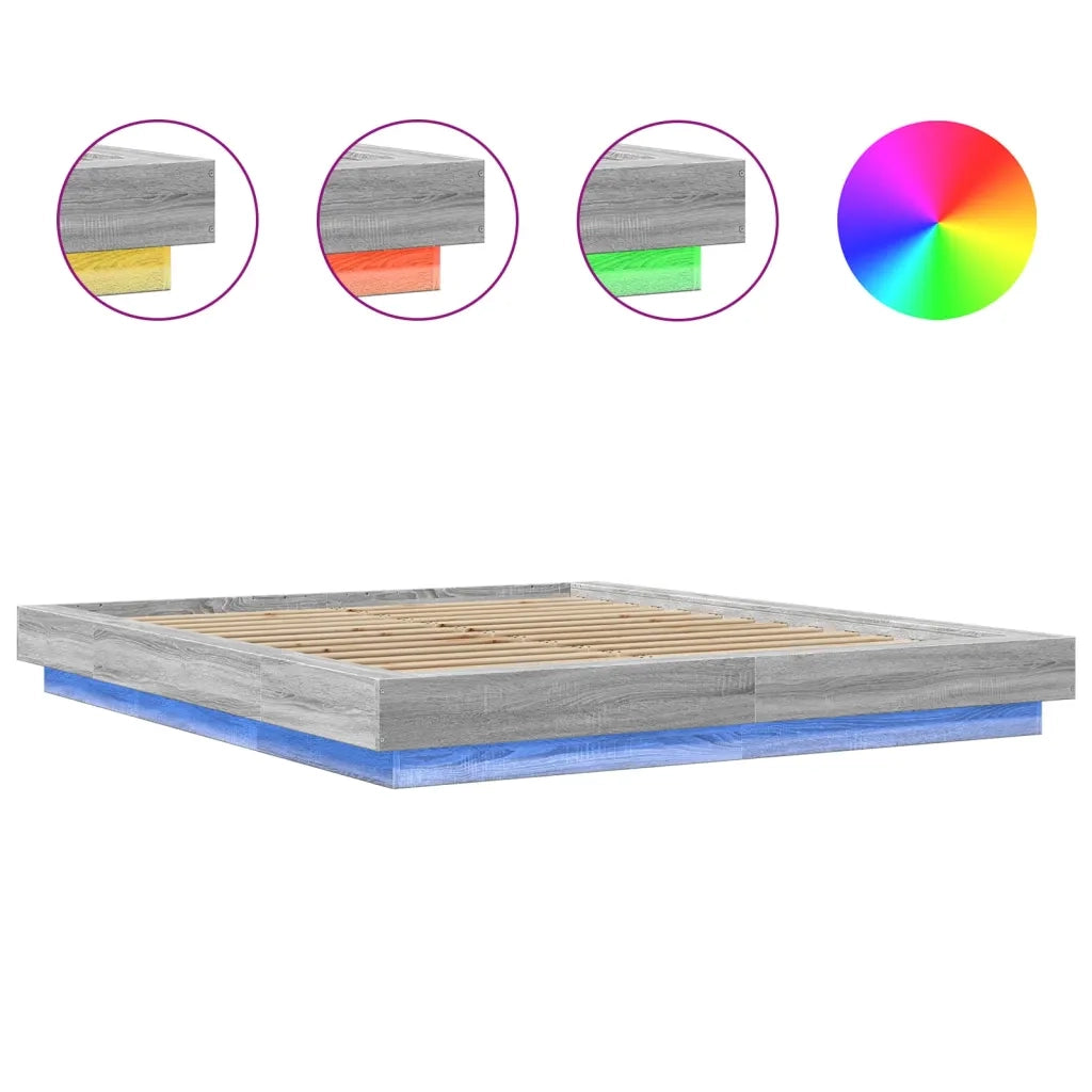Letto matrimoniale | Letto per adulti | Giroletto Luci LED Grigio Sonoma 150x200 cm Legno Multistrato