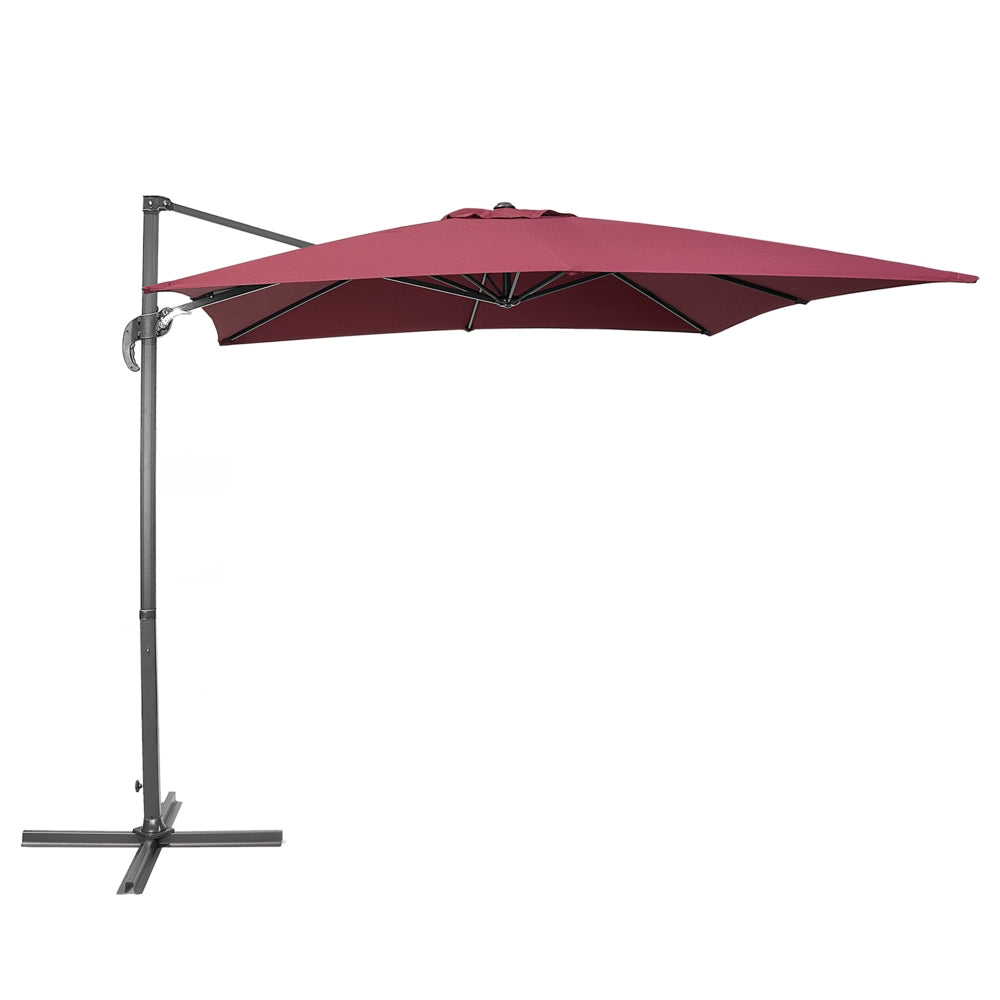 Ombrellone da giardino bordeaux baldacchino palo in acciaio Nero 235 cm a sbalzo resistente agli agenti atmosferici con meccanismo a manovella