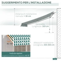 Tenda da Sole a Bracci per Esterno con Manovella, Metallo e Poliestere, 295x250cm Verde e Bianco