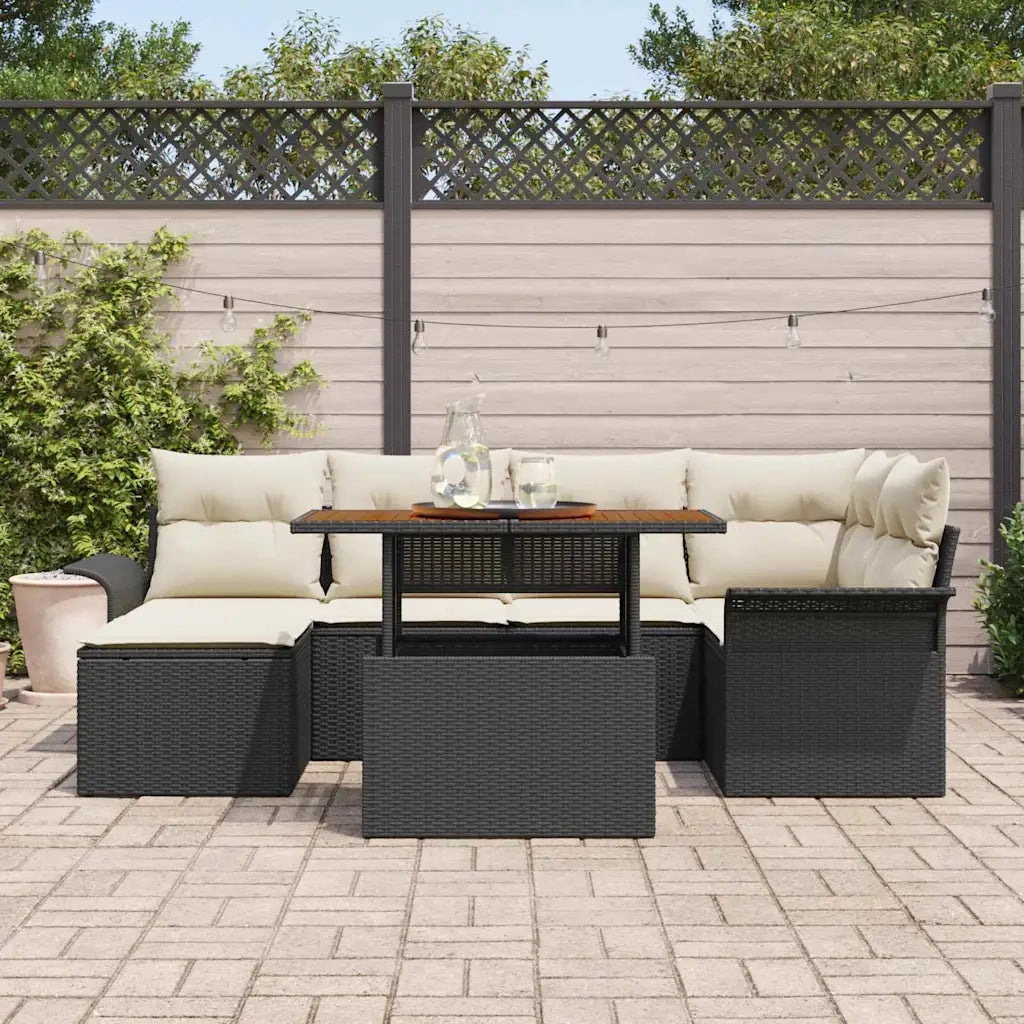 Set Divano da Giardino 7 pcs Nero e Crema polyrattan 3349354