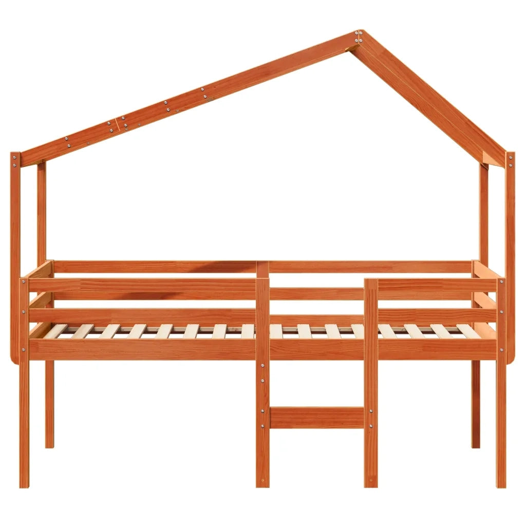 Letto a Soppalco con Tetto Cera 90x190cm Legno Massello di Pino 3282060
