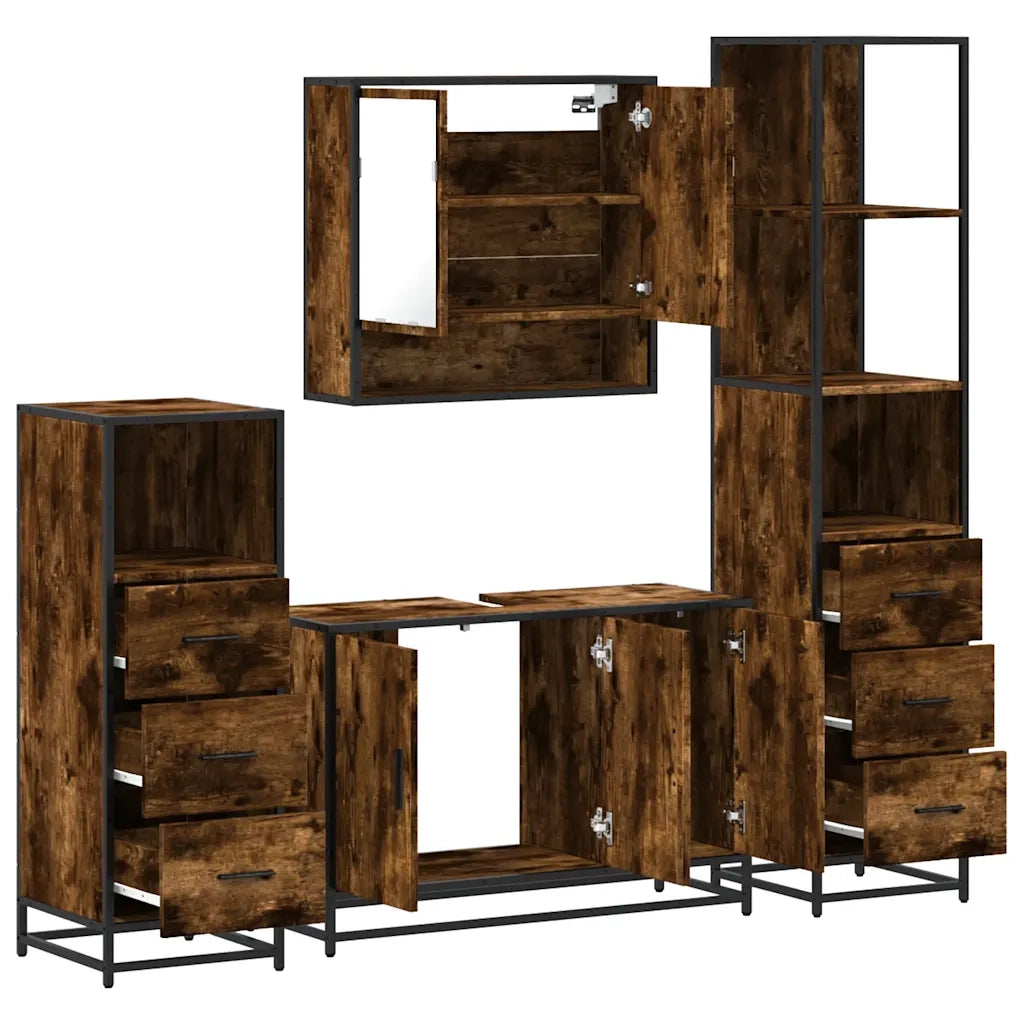 Set Mobili da Bagno 4 pz Rovere Fumo in Legno Multistrato 3301282