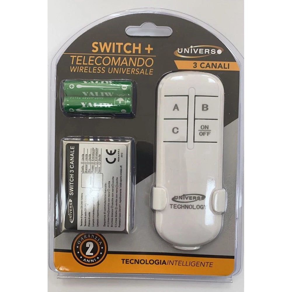 Trade Shop - Switch + Telecomando Wireless Universale 3 Canali Tecnologia Intelligente Te-c -