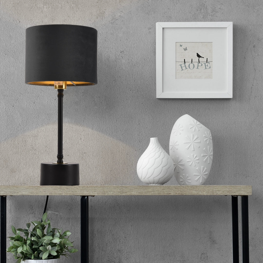 Lampada Deventer da Tavolo Comodino con Paralume Cilindrico in Flanella - Nero/Grigio lux.pro
