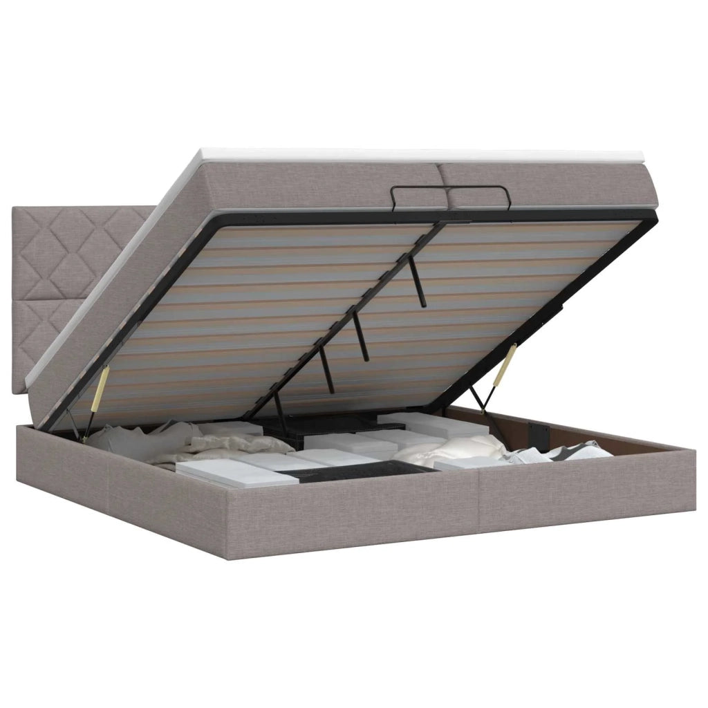 Letto ottomano con materasso Tortora 200 x 200 cm Tessuto 3457602