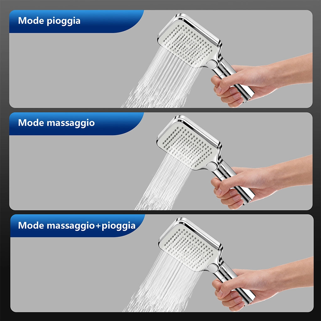Miscelatore termostatico doccia con soffione 30x30cm e doccetta 25x10cm, colonna doccia rettangolare cromo
