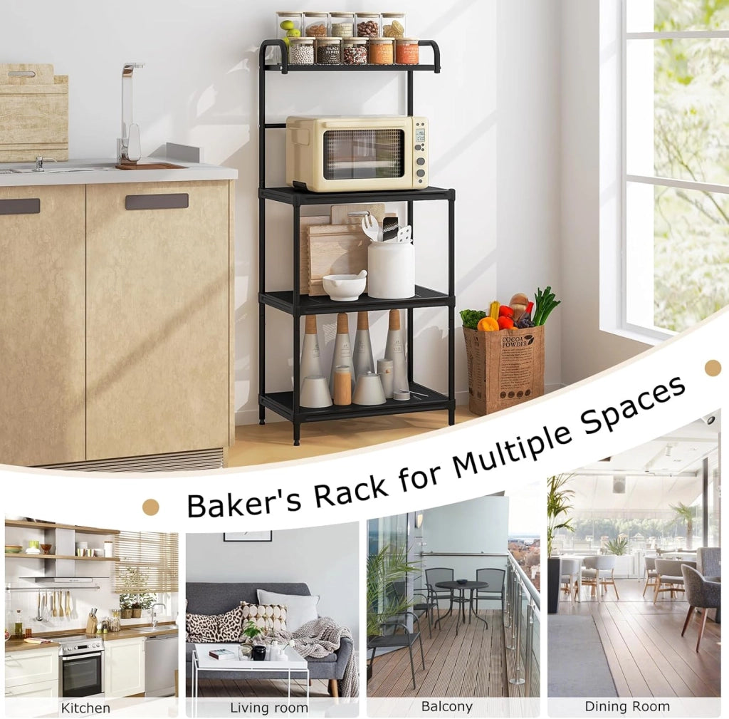 Scaffale da cucina a 4 ripiani in metallo con gambe regolabili, multifunzionale, autoportante, per cucina, 60 x 34,5 x 136 cm