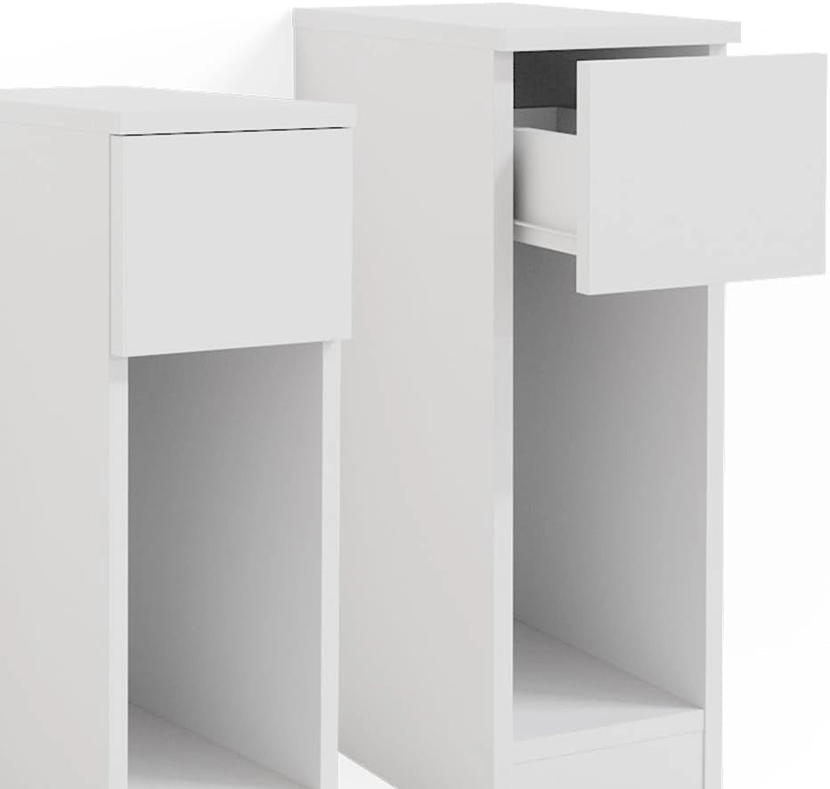 Comodini camera da letto Enton, Bianco, Set di 2, adatto per riporre libri, lampade e oggetti di uso quotidiano