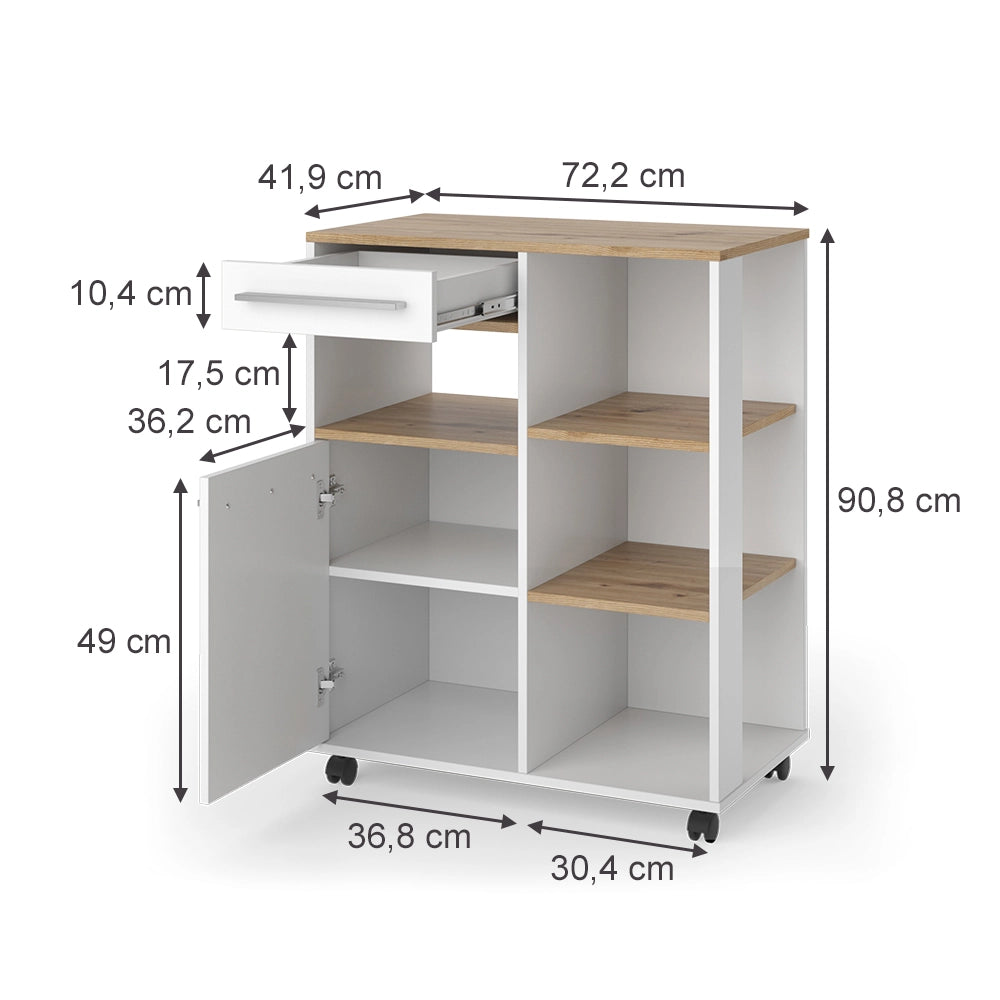 Vicco Buffet da cucina Bianco/Rovere artigianale 72.2 x 41.9 cm