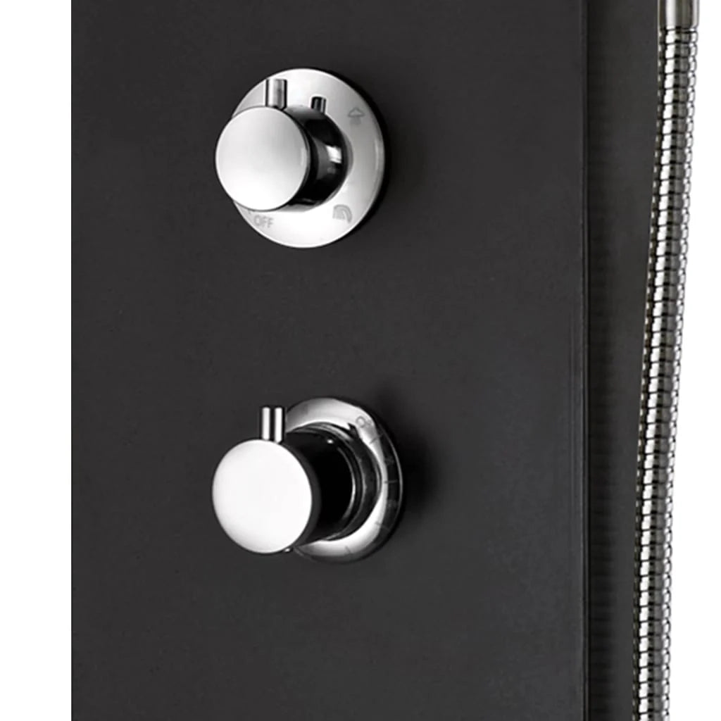 Pannello doccia con soffione rubinetto vetro acciaio inox 130 cm nero 02_0003431