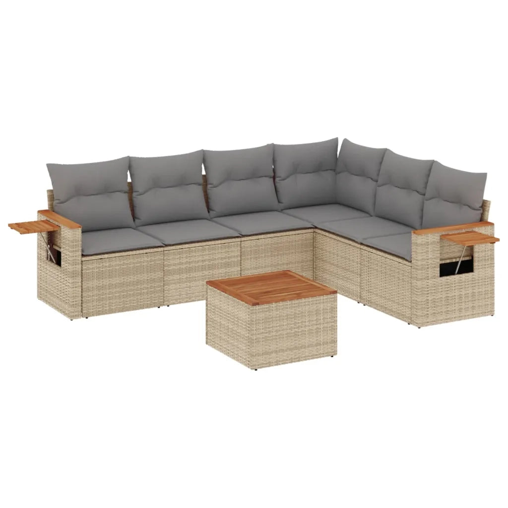 Set Divani da Giardino 7 pz con Cuscini Beige in Polyrattancod mxl 116851