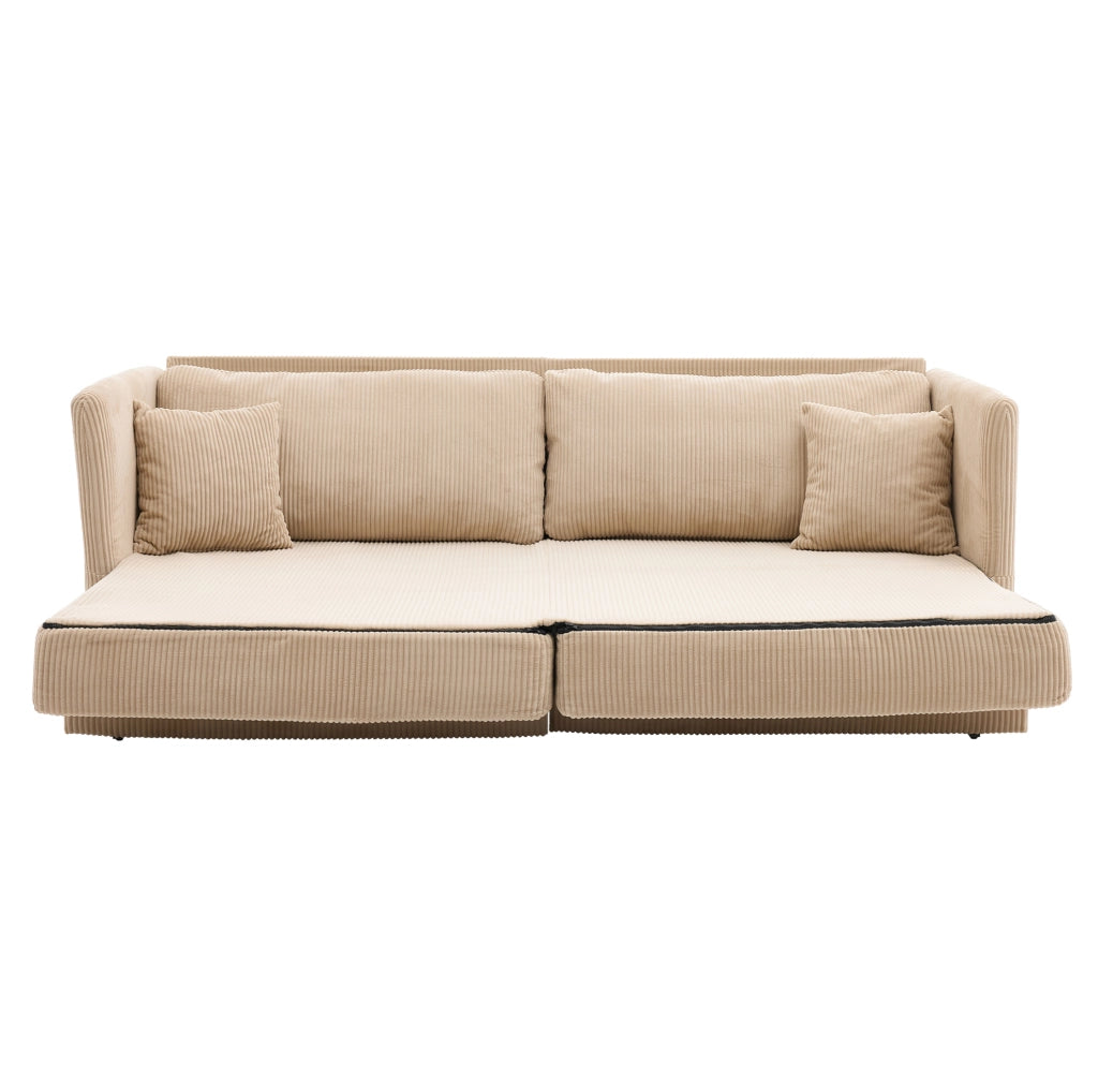 Divano letto 182x88x84 cm in tessuto beige, per piccoli spazi