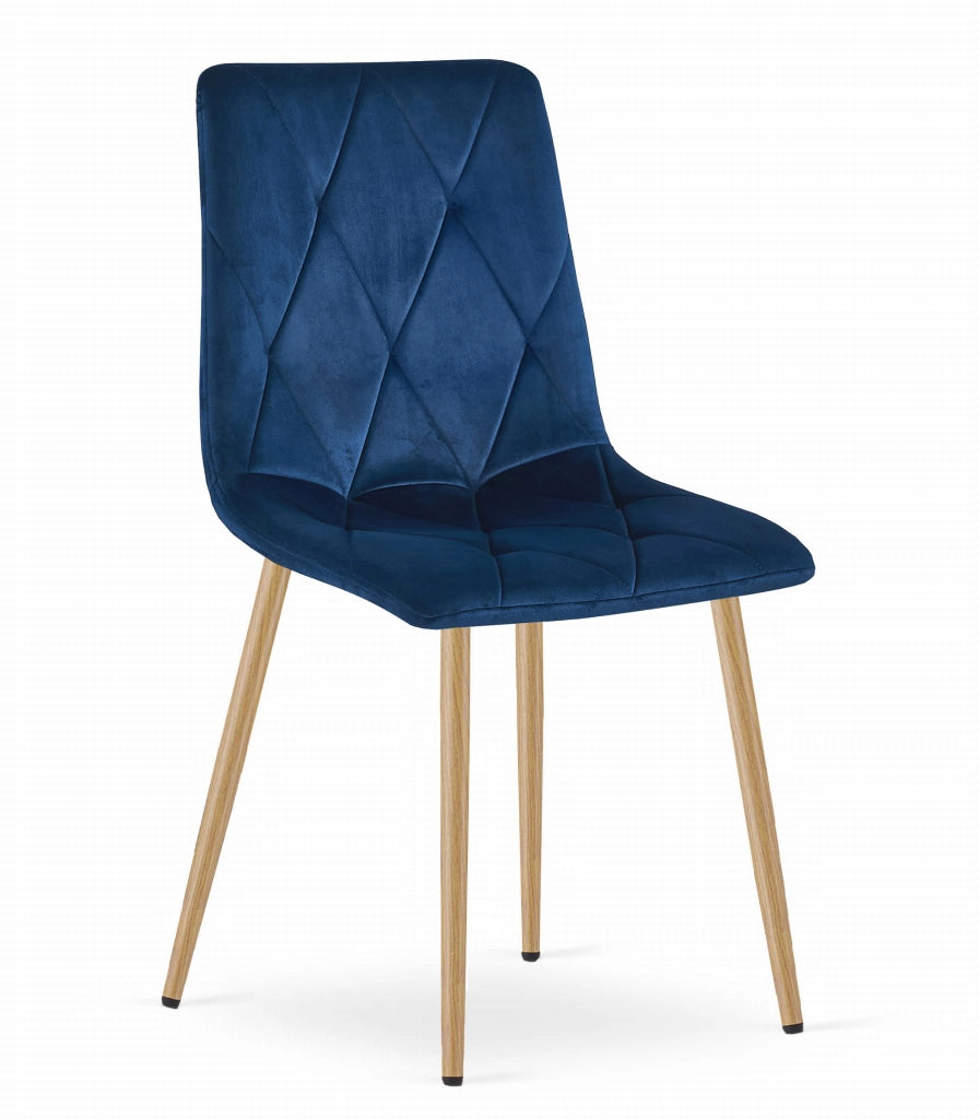Sedia Valora TYRA in velluto blu navy con gambe color legno x3