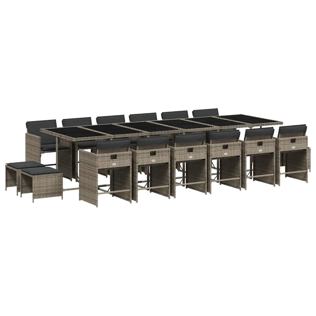 Set da Pranzo da Giardino 17pz con Cuscini Grigio in Polyrattan 3211184