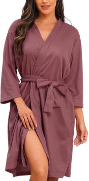 Badjas da donna con manica 3/4, camicia da sauna con tasche, soja rosa, S