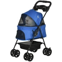 Passeggino per Cani Pieghevole con Guinzaglio di Sicurezza e Cestino Portaoggetti, Blu