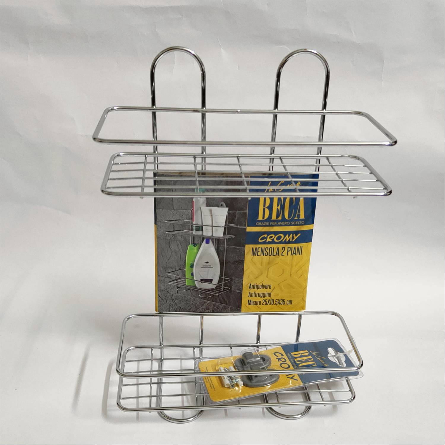 MENSOLA DOCCIA RETTANGOLARE CROMATO 2 RIPIANI