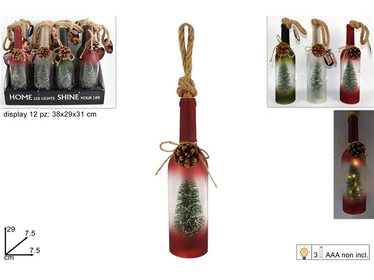 1 Pezzo Decorazione Natalizia Bottigli con Pigna Albero e Luci 29 cm 3 Decori