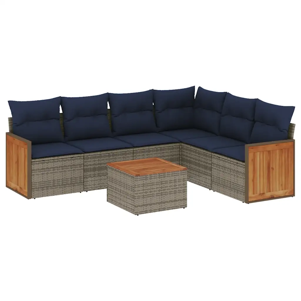 Set Divani da Giardino 7 pz con Cuscini Grigio in Polyrattan 3227692