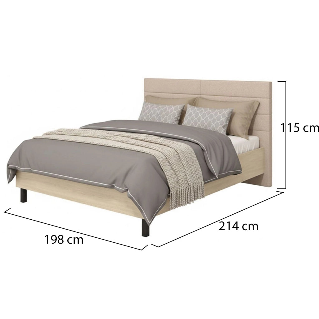 Letto Matrimoniale Circeo, Letto Matrimoniale Testiera Imbottita, Marrone Rovere
