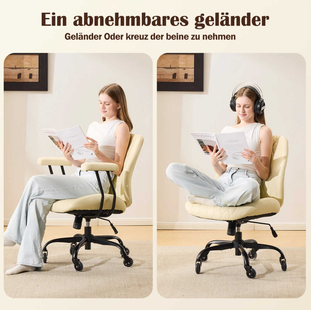Sedia ufficio ergonomica in pelle bianca; seduta 22 pollici; con ruote e braccioli removibili