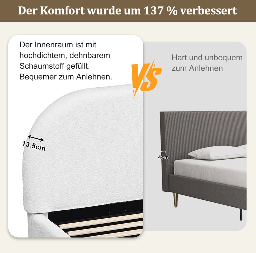 Letto matrimoniale imbottito 180 x 200 cm con rete; testiera bouclé beige