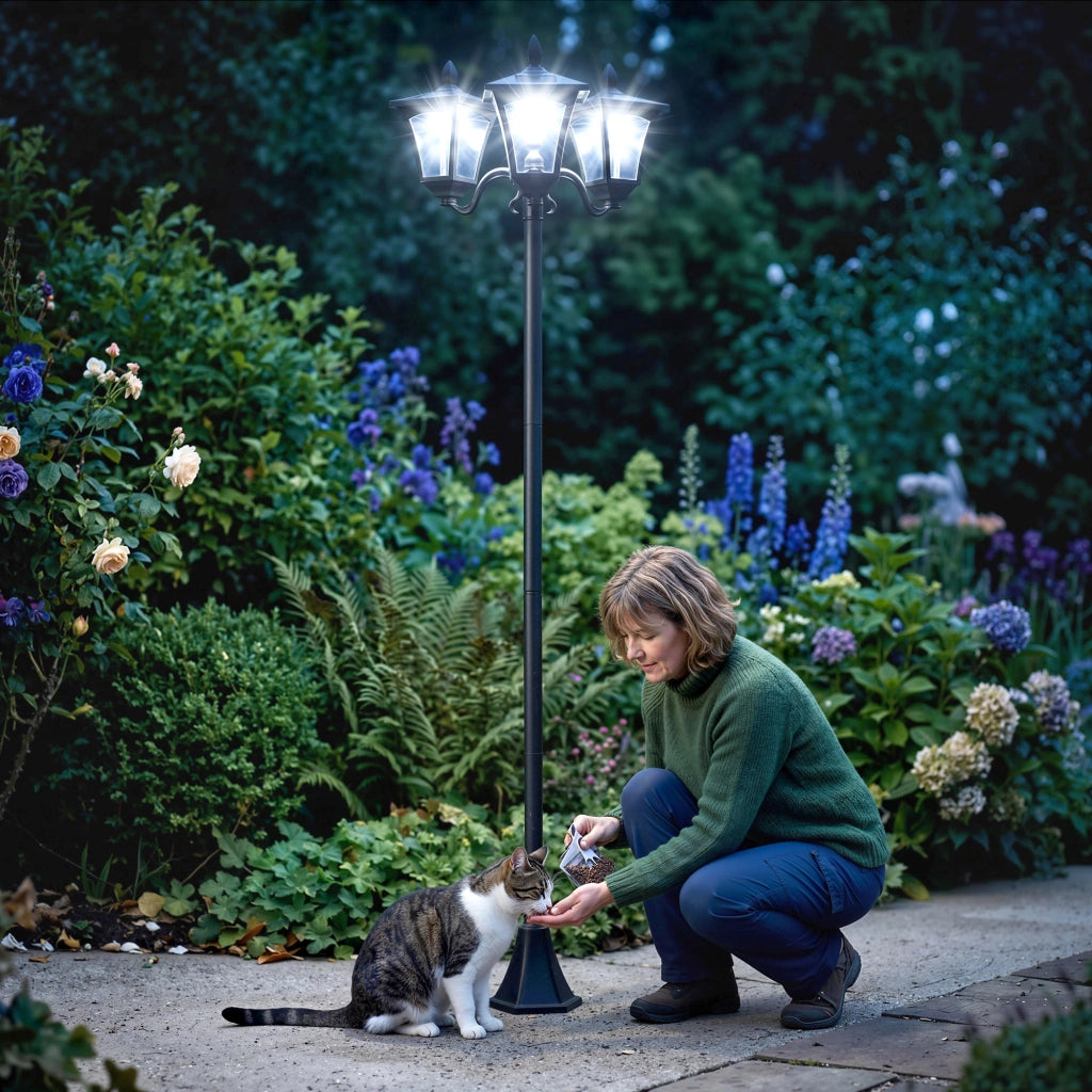 Lampada da Giardino Solare 3 LED Lampada da Terra Esterno Classico IP44, 51.5x47x182.5cm