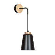 Applique 1 Luce Bolero A Cono In Acciaio Nero E Legno Naturale