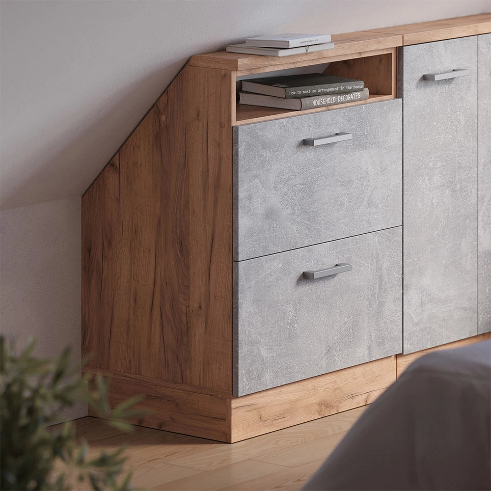 Mobile sottotetto Rion Calcestruzzo/Rovere dorato con 2 cassetti Vicco