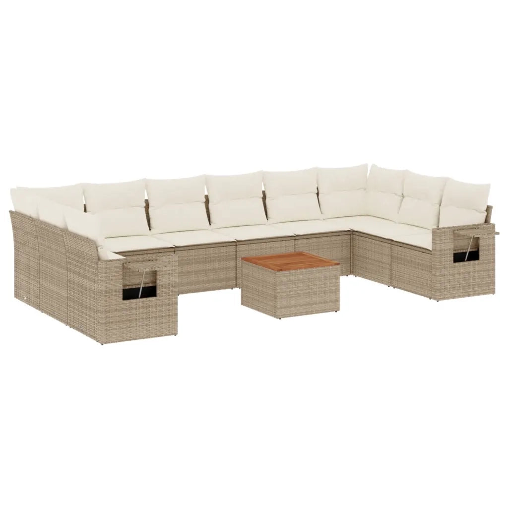 Set Divani da Giardino 11 pz con Cuscini Beige in Polyrattan 3257066