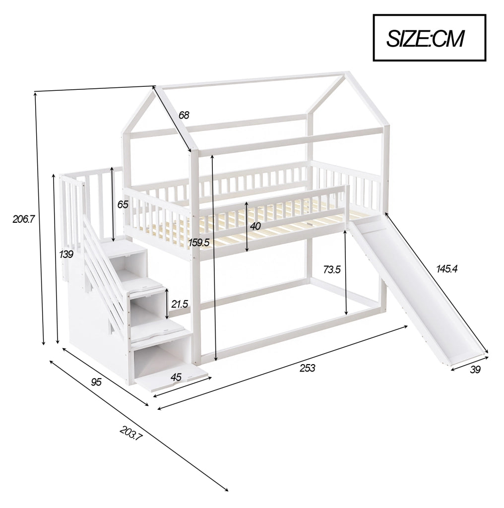 Letto a soppalco per bambini 90x200 cm con scivolo