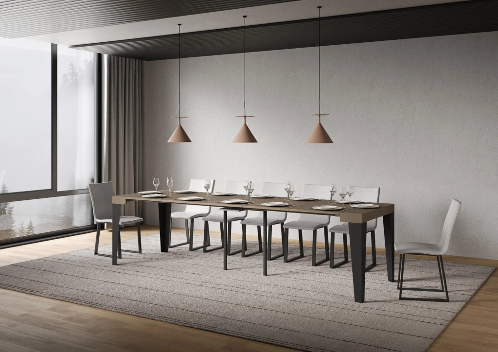 Consolle Allungabile 90-300x40x77 cm Flame Tortora Telaio Antracite