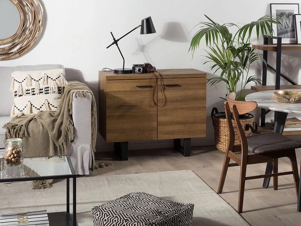 Madia credenza a 2 ante in legno scuro metallo grigia in alluminio con ripiani Mobile contenitore per la casa industriale