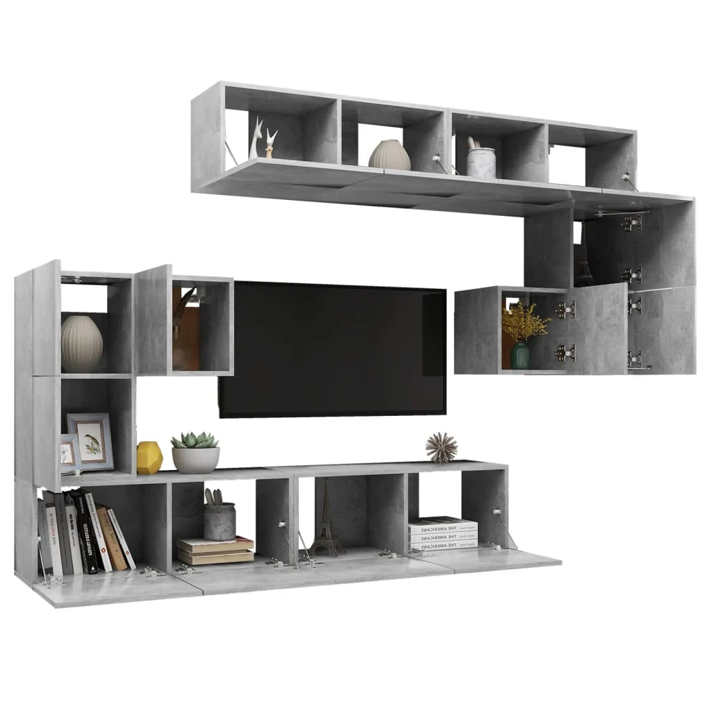 Set di mobili da 8 pezzi tra cui armadio credenza mobile TV televisore per soggiorno camera da letto salotto legno ingegnerizzato grigio 02_0025246