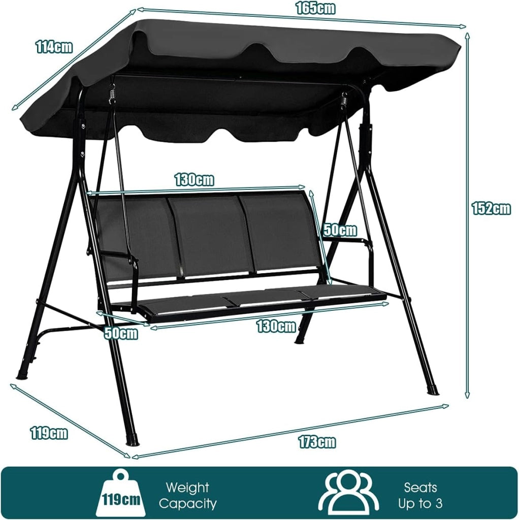 Dondolo da Giardino, a 3 Posti, Tetto di Ricambiabile, Telaio in Metallo e Texteline, con Copertura Anti-UV e Anti-Acqua, Arredo per Esterno, 173x119x152 cm, 2 Colori (2)
