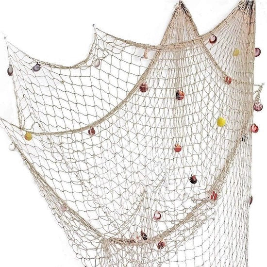 Decorazione per Parete Mediterranea a Rete di Cotone 200x150 cm con Conchiglie Decorative