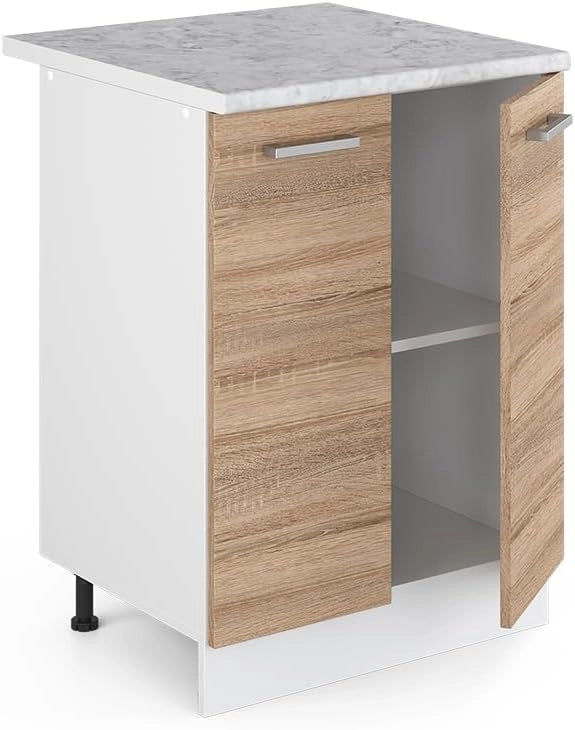 Mobiletto base cucina R-Line, Sonoma, 60 cm, PL Marmo, per la libera combinazione all'interno di sistemi cucina modulari