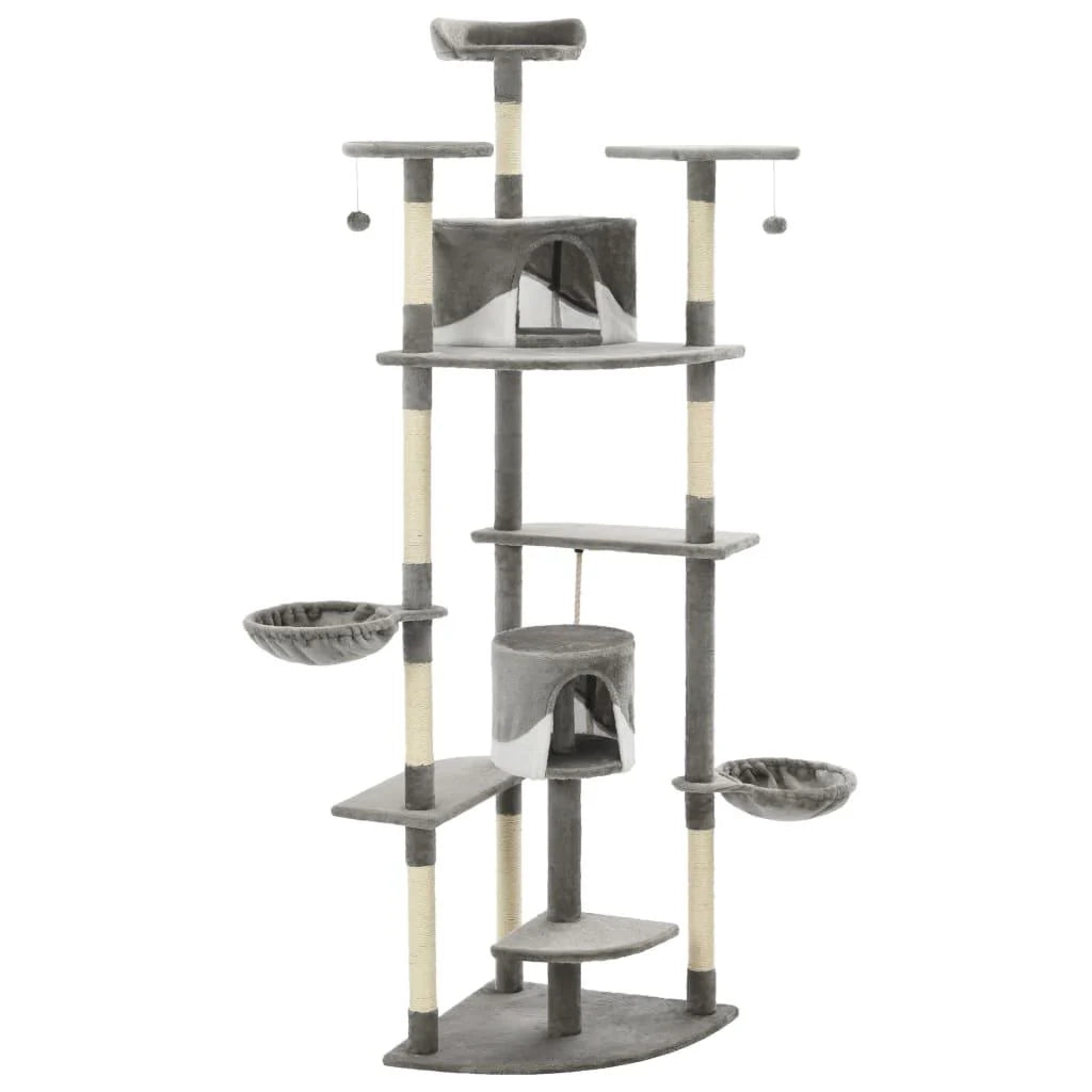Tiragraffi albero per gatti cuccia per gatti giocattolo peluche sisal 203 cm grigio e bianco 3702202