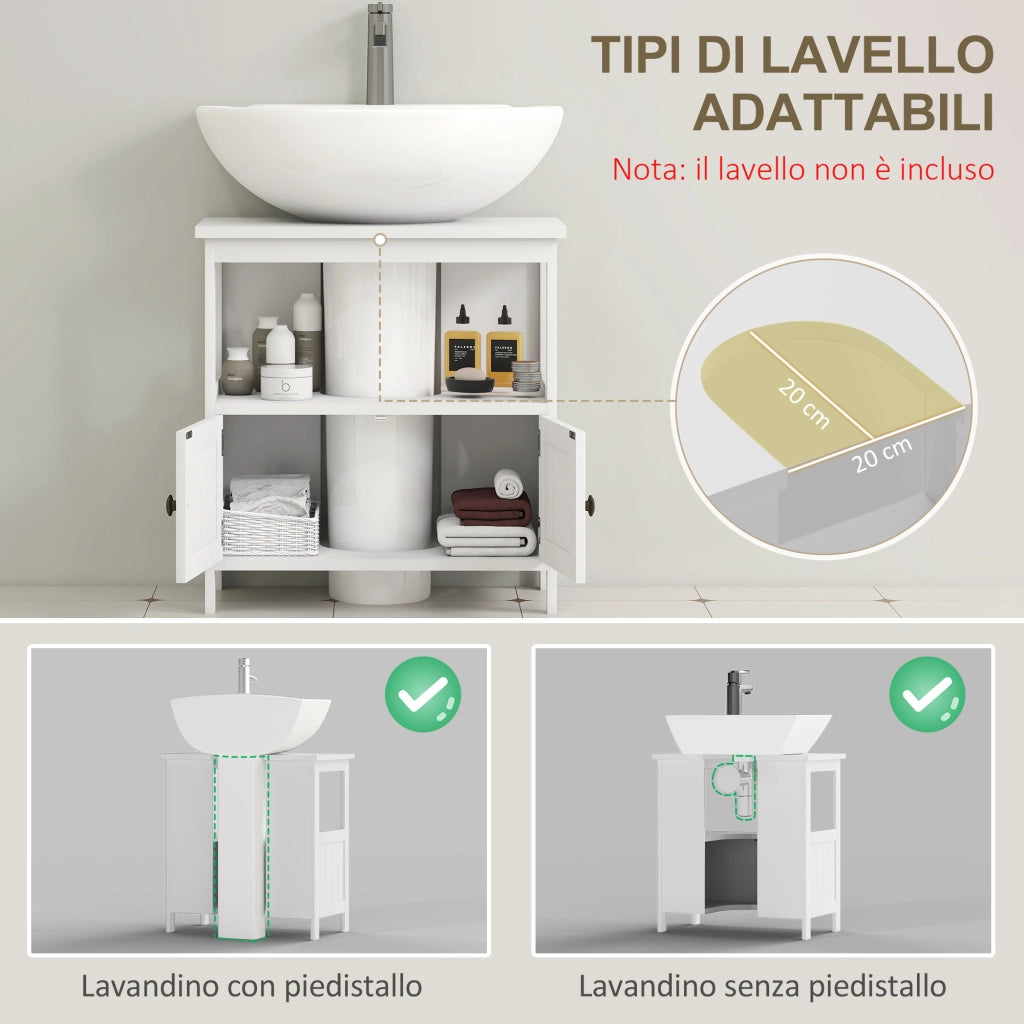 Mobile Sottolavabo con Ripiano e Armadietto ¨C Zephmum ¨C Bianco 60x30x60 cm